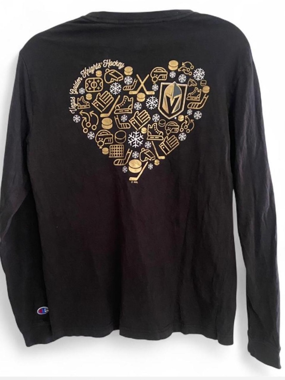 CHAMPION NHL VEGAS GOLDEN KNIGHTS HOCKEY BLACK LONG SLEEVE TEE SIZE MEDIUM